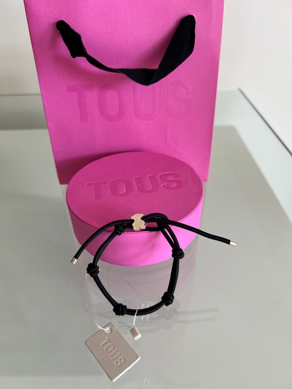TOUS BLACK ELASTIC BRACELET WITH SILVER BEAR SWEET DOLLS